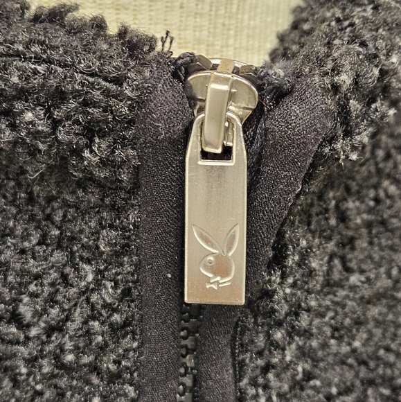 Playboy Double Header Embroidered Sherpa Jacket in Black Size Large - Picture 7 of 13